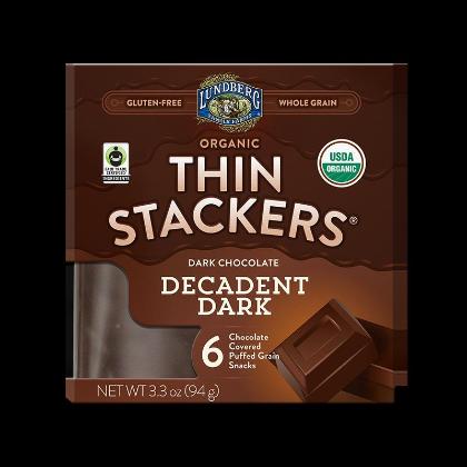 Lundberg Family Farms 237873 3.3 oz Organic Chocolate Thin Stacker, Decadent Dark