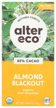 Alter Eco KHCH02208142 2.65 oz Almond Blackout Dark Chocolate Bar 