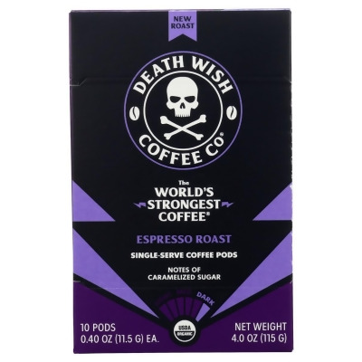 Death Wish Coffee KHRM00398944 Organic Single Serve Espresso Rost Coffee - 10 Count 