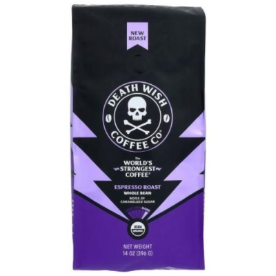 Death Wish Coffee KHRM00398943 14 oz Organic Whole Bean Espresso Rost Cofee 