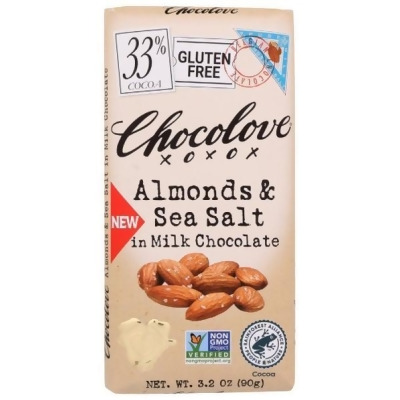Chocolove KHCH00390334 3.2 oz Almond & Sea Salt in Milk Chocolate 