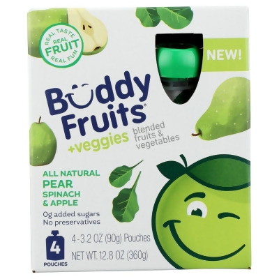Buddy Fruits KHLV02306804 12.8 oz Pear Spinach & Apple 4 Pouches Blended Fruits & Vegetables 