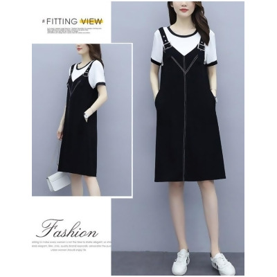 FB2342韓版寬鬆氣質假兩件顯瘦A字連衣裙 