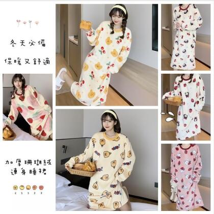 FB3002 秋冬季多款加厚珊瑚绒卡通連身睡裙 