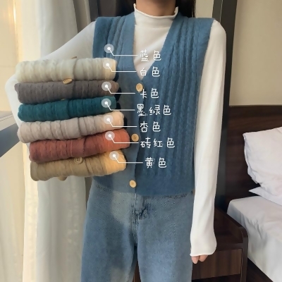FB3056韓版麻花針織排釦馬甲毛衣背心 