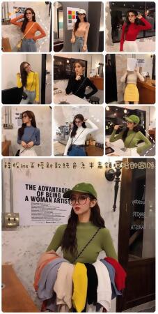 FB3928 韓版ins百搭新款純色系半高領坑條針織衫 