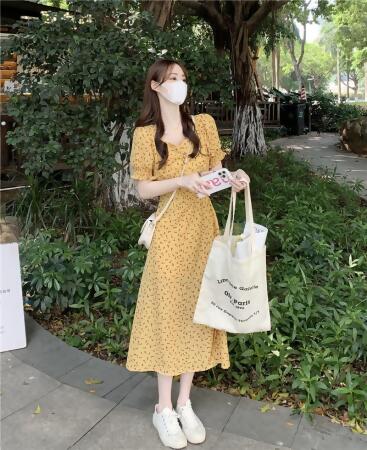 FB4431 夏季氣質森系小清新碎花雪紡連衣裙 