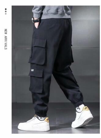 v 現貨 FB2994-1 韓版冬季加絨款男士休閒束腳工裝長褲(黑色M) v 