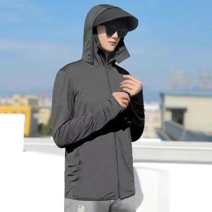 v現貨－FB5220-1 男士夏季冰絲網眼連帽防曬外套 (UPF50+) / 黑色3XL 