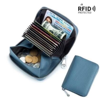 v現貨－JA10066 日本RFID防盜風琴式真皮卡包皮夾/ 防刮零錢包 