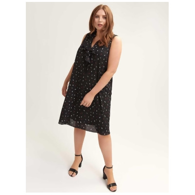 Plus Size Swing Dress With Ruffle Neckline In Every Story Women 5x Black