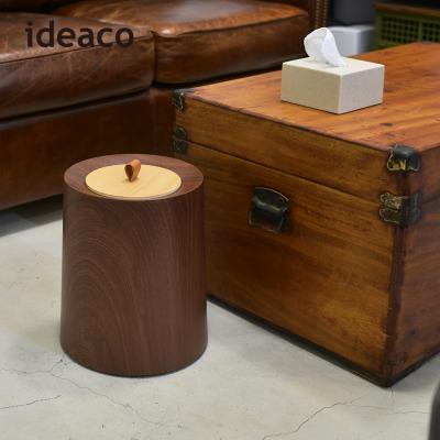 【日本IDEACO】胡桃木紋家用垃圾桶-11.4L(附專用原木蓋) 