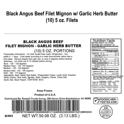 Rastelli's Filet Mignon Steaks with Butter - 5 oz. Portions alternate image