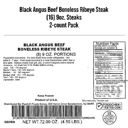 Rastelli's Beef Ribeye Steaks (16- 9oz Steaks) 9 bls Total alternate image