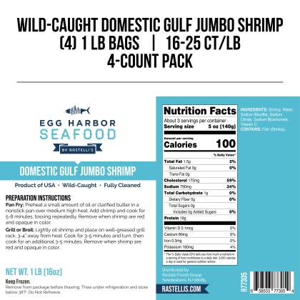 Rastelli's Tail-Off Jumbo Shrimp, (16-25 Pieces/lb), 4 lbs Total alternate image