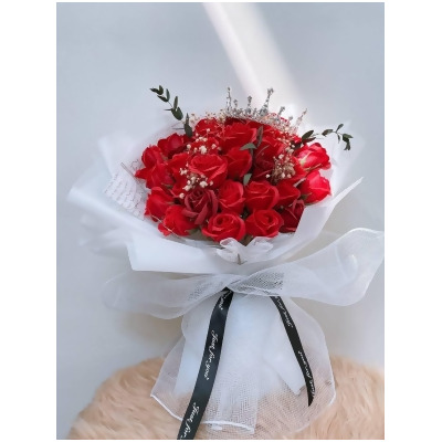Soap Flower 33 Stalks With Metal Crown and LED Light Romance Always Florist By Hamper Malaysia - Rose Red 33 Type 3 