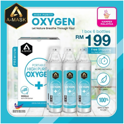 A-Mask Portable Oxygen Inhaler 99.5% Pure Oxygen - Box Of 6 bottles (1000ml each bottle) 