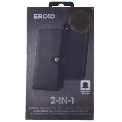 Ercko 2-in-1 Magnet Wallet Leather Case for Apple iPhone Xs - Black 