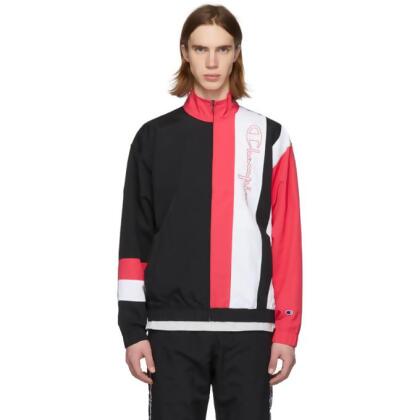 Champion Reverse Weave Pink And Black Script Logo Track Jacket