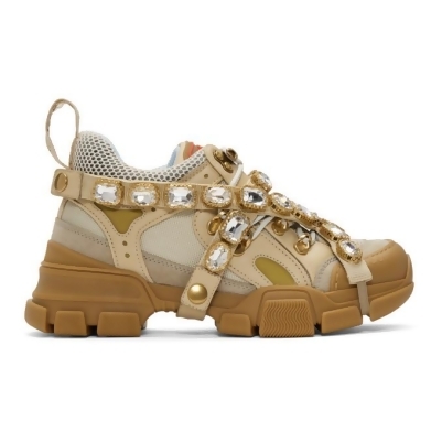 Gucci Beige Crystal Flashtrek Sneakers 
