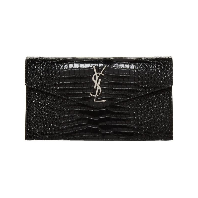 Saint Laurent Black Croc Uptown Pouch 