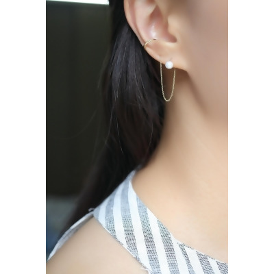 14K Long Chain Tint Pearl Earring 簡約珍珠長鍊耳環 
