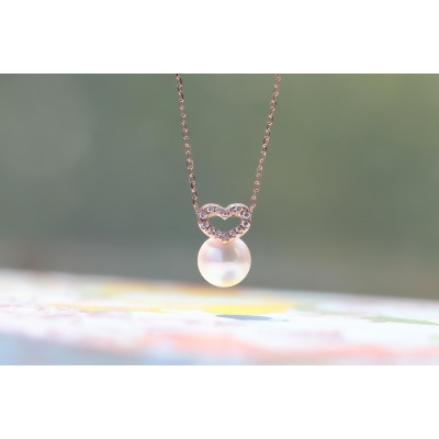 14K Love Heart Pearl Necklace 愛心鑽石珍珠項鍊 
