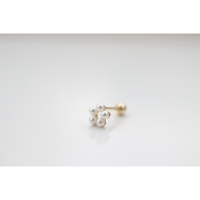 14K Plum Blossom Pearl Piercing 梅花珍珠鎖珠耳環 (單個) 
