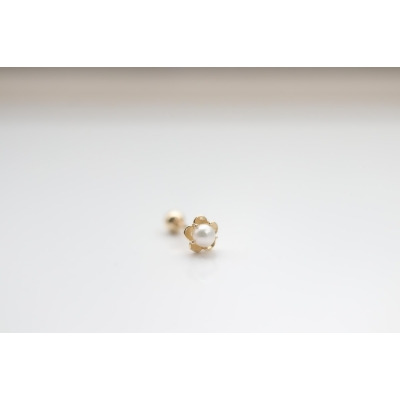 14K Pearl Flower Piercing 珍珠花鎖珠耳環 (單個)-玫瑰金(K14PG) 