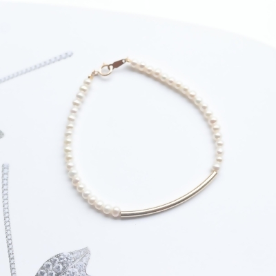 14K Pearl Gold Tube Bracelet 珍珠金條手鍊 