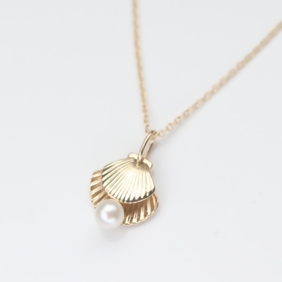 14K Gold Shell Pearl Piercing 金貝殼珍珠鎖珠耳環 (單個)-鍊子 
