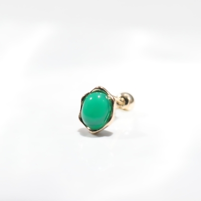 14K Green Onyx Piercing 綠瑪瑙鎖珠耳環(單個) 