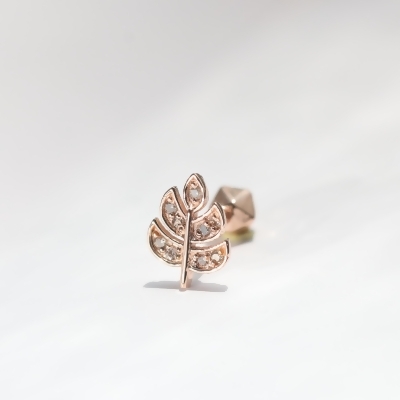 14K Diamond Leaf Piercing 鑽石葉子鎖珠耳環(單個) 