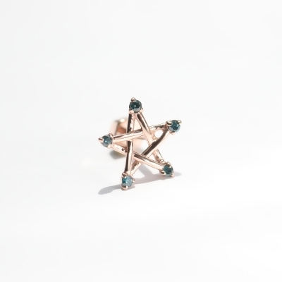 14K Star Diamond Piercing 星星鑽石鎖珠耳環(單個) 