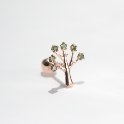 14K Green Diamond Tree Piercing 綠鑽生命樹鎖珠耳環(單個) 