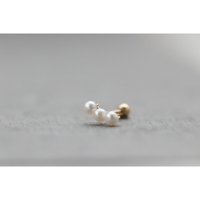 14K Triple Pearl Piercing 三珍珠鎖珠耳環(單個) 