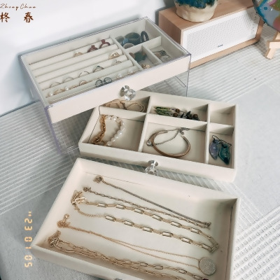 【免運】三層透明飾品絨布收納盒｜珠寶盒｜可店到店 