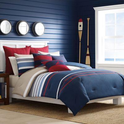 Nautica Bradford Full Queen Duvet Cover Set In Navy Red From Bed