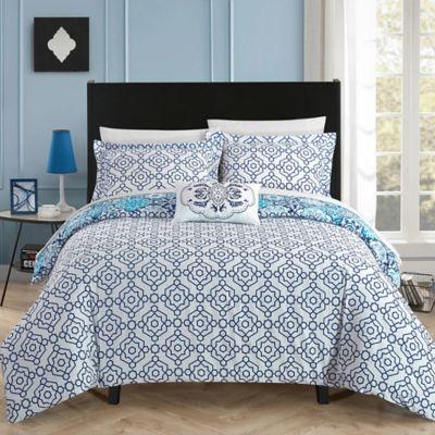 Chic Home Linden Reversible Queen Duvet Cover Set In Blue From Bed