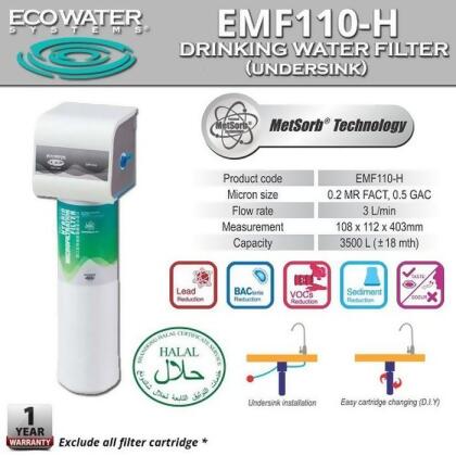 Ecowater EMF‐110 H Drinking Water Filter System Undersink Single Catridge 