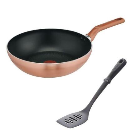 Tefal G80819 PLUS K12920 Cook & Shine Wokpan 28cm Plus Comfort Slotted Turner 