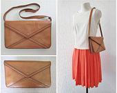 1970s Brown Leather Bag Convertible to Shoulder Bag , Envelope Clutch , Handbag / Purse from ...