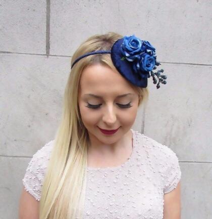 Navy Royal Blue Berry Flower Fascinator Teardrop Races Vtg  Hair Headband 2646 