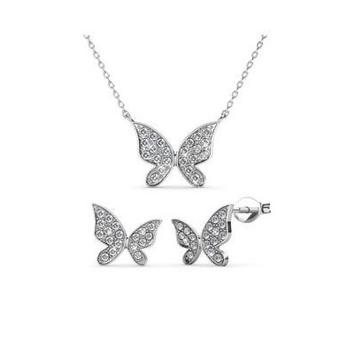 Meadow Butterfly Set White Gold Embellished With Crystals From