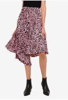 taylor pink animal pleat midi skirt