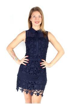 Navy Blue Casual Lace Short Dress from 