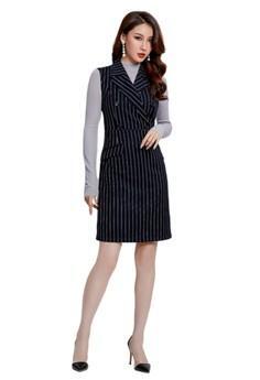 Lcc8075 Korean Style Autumn Winter Lady Stripe Sleeveless One Piece Dress Navy From Zalora Singapore At Shop Com Sg