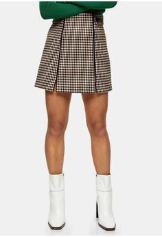PETITE Cream Check Binding Mini Skirt 