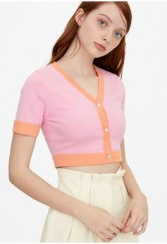 Two Tone Cropped Short Sleeve Cardigan Pink From Zalora Singapore At Shop Com Sg