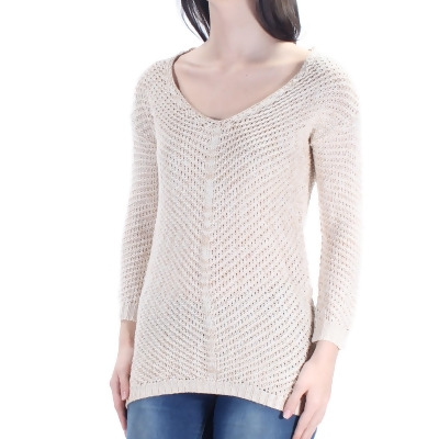 AMERICAN RAG Womens Beige Open Knit Long Sleeve V Neck Sweater Juniors Size: XS AMERICAN RAG Womens Beige Open Knit Long Sleeve V Neck Sweater Juniors Size: XS